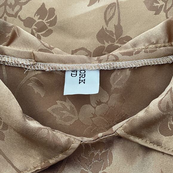 Blouse Top Size Small XS Gold Rose Floral Jacquard Short Sleeve Coquette Twee - Picture 9 of 11